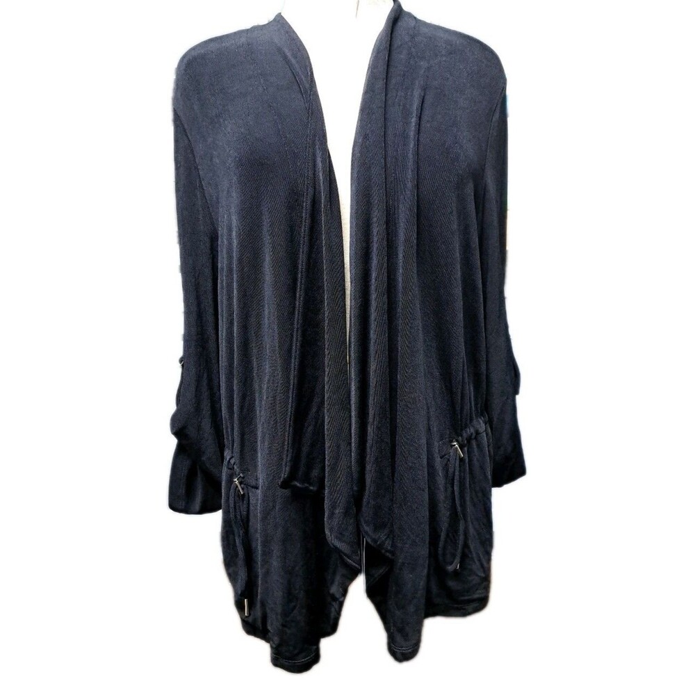 Chicos’s Traveler’s Women XL Classic Open Jacket Cardigan SBlack Roll Tab Sleeve